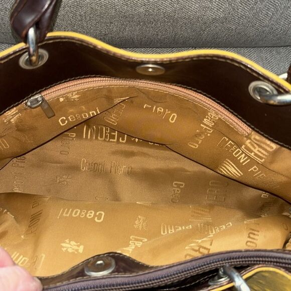 PIERO CECCONI MUSTARD YELLOW OSTRICH EMBOSSED LEATHER BAG - Picture 5 of 8